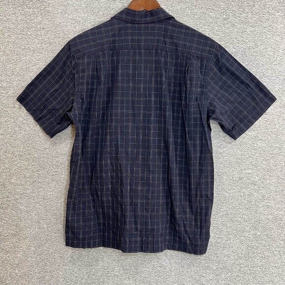 Wayne Gretzky Button Down Shirt Men Size M Navy Blue Window Pane Short Sleeve - Picture 12 of 12